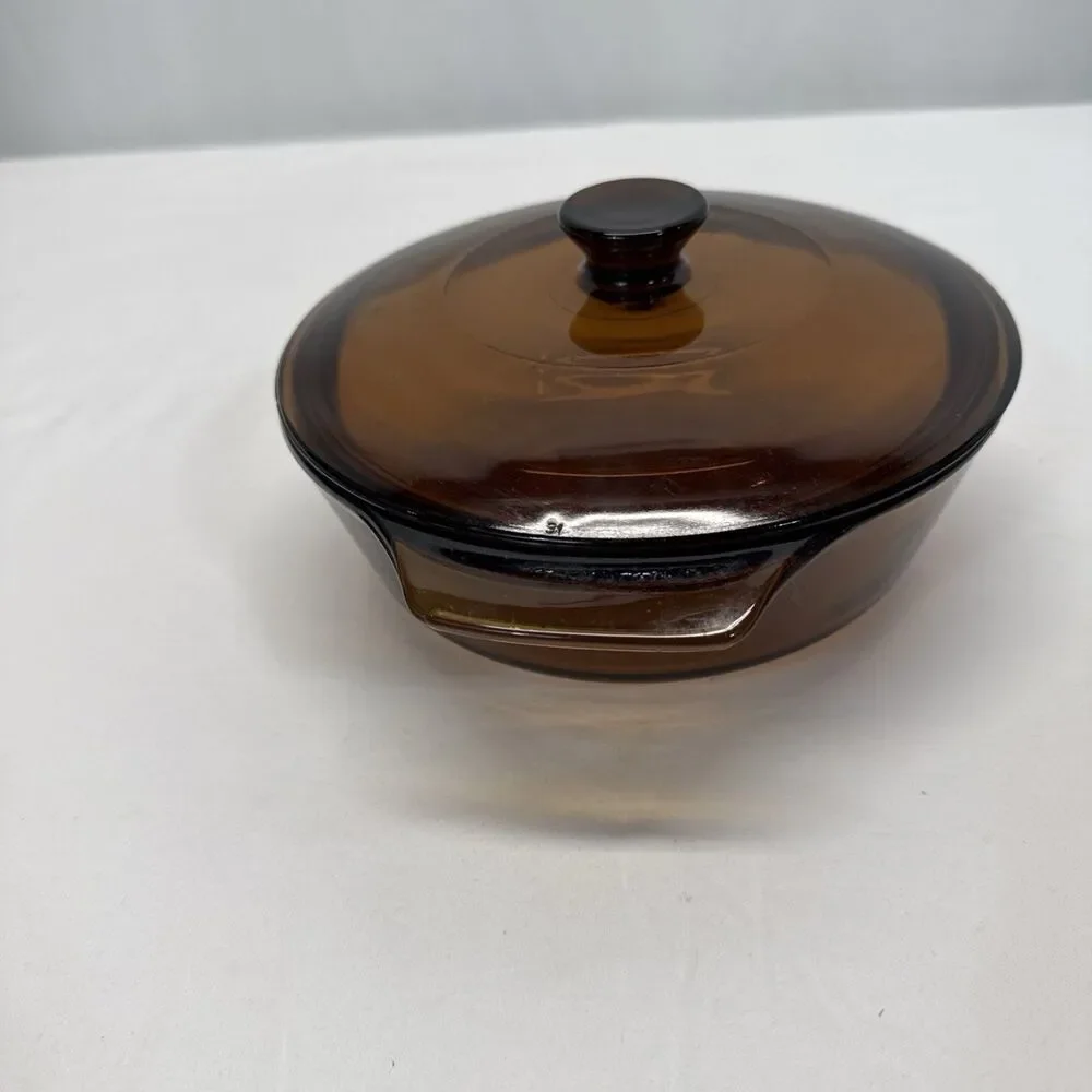 1 Quart Anchor Hocking Fire King Amber Glass Casserole Dish WITH LID No 436 VTG